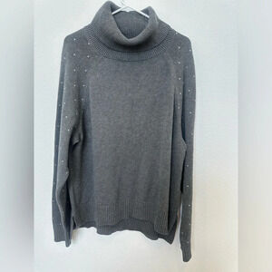 NWT DKNY Knit Studded Turtleneck Grey‎ Large